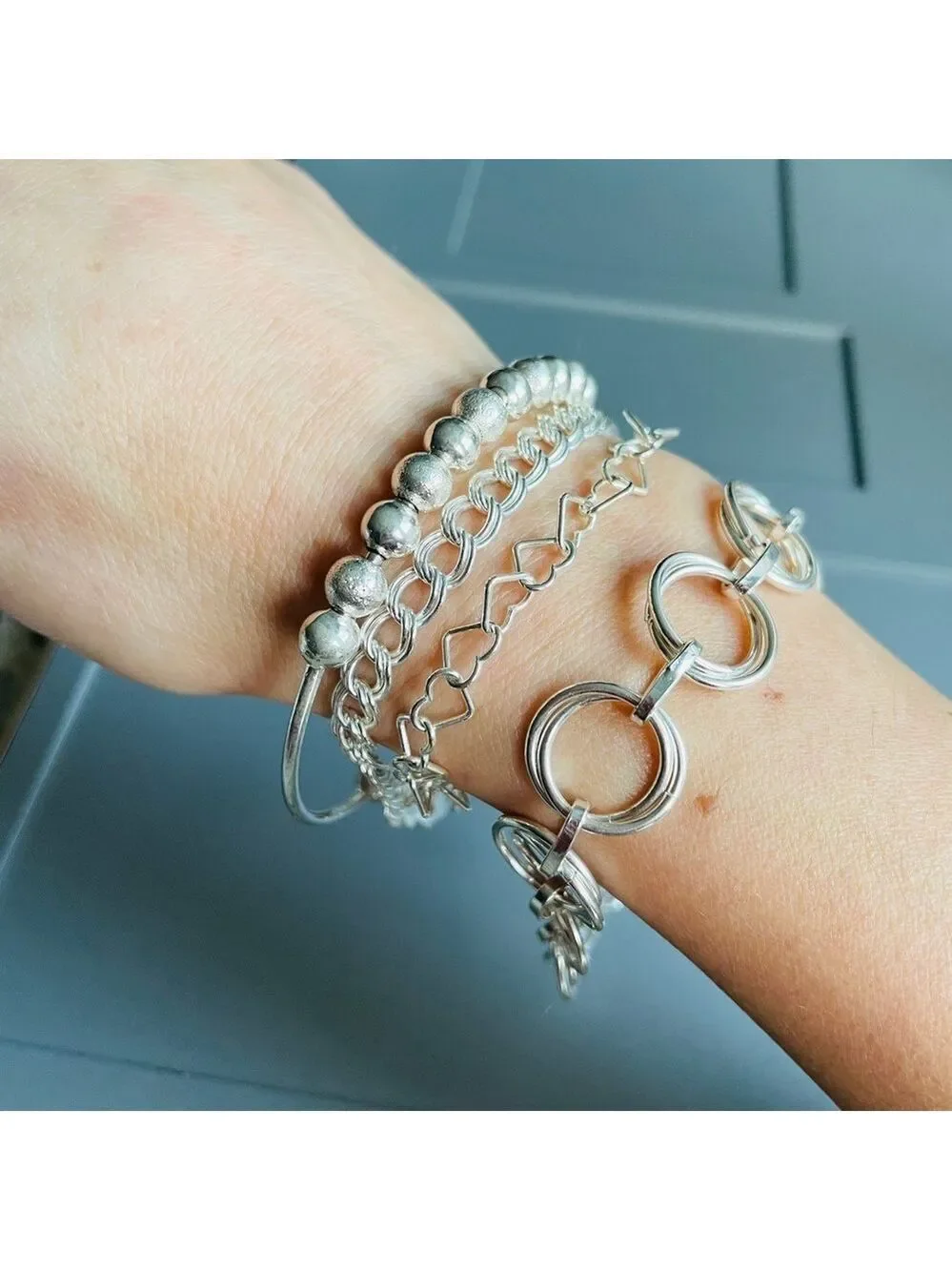 Vintage Rolo Link Double Circles Modernist Toggle Sterling Silver Bracel…